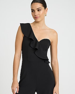 One Shoulder Ruffle Wide Leg Jumpsuit