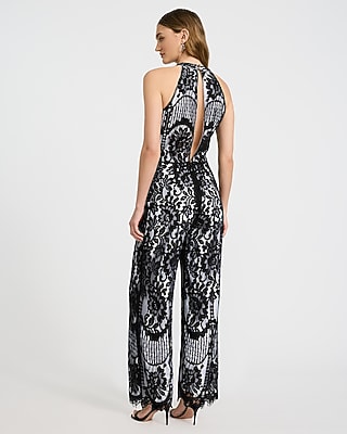 EXPRESS x bebe Lace Color Block Halter Jumpsuit