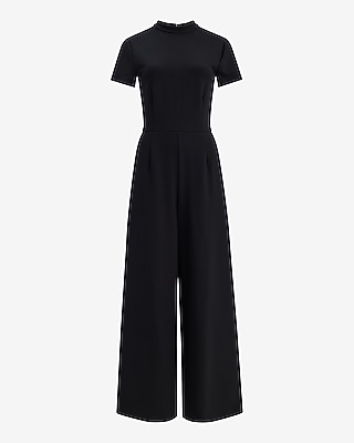 Mock Neck Wide Leg Jumpsuit with Pockets Signature Ponte