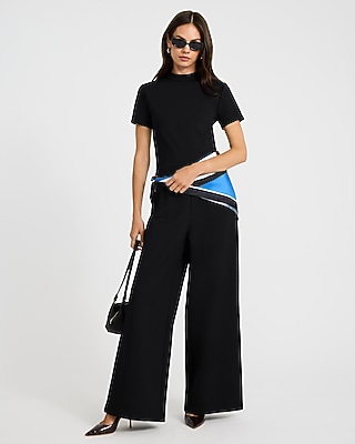 Mock Neck Wide Leg Jumpsuit with Pockets Signature Ponte