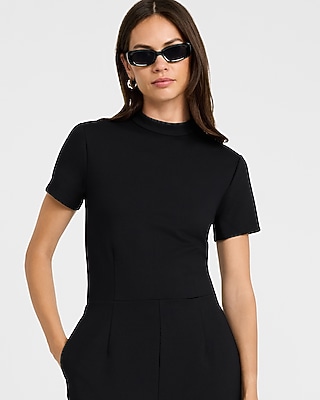 Mock Neck Wide Leg Jumpsuit with Pockets Signature Ponte