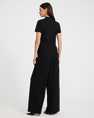 Mock Neck Wide Leg Jumpsuit with Pockets Signature Ponte