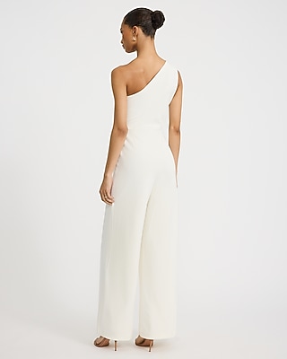 Crepe One Shoulder Gold Hardware Cutout Jumpsuit with Pockets
