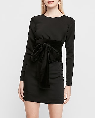 X Karla Long Sleeve Velvet Bow Sheath Dress