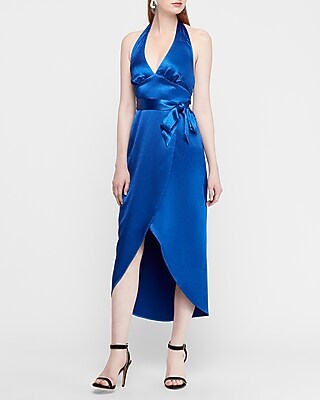 express satin faux wrap maxi dress