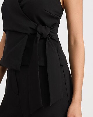 Crepe Halter Wrap Tie Waist Wide Leg Jumpsuit - thumbnail 5