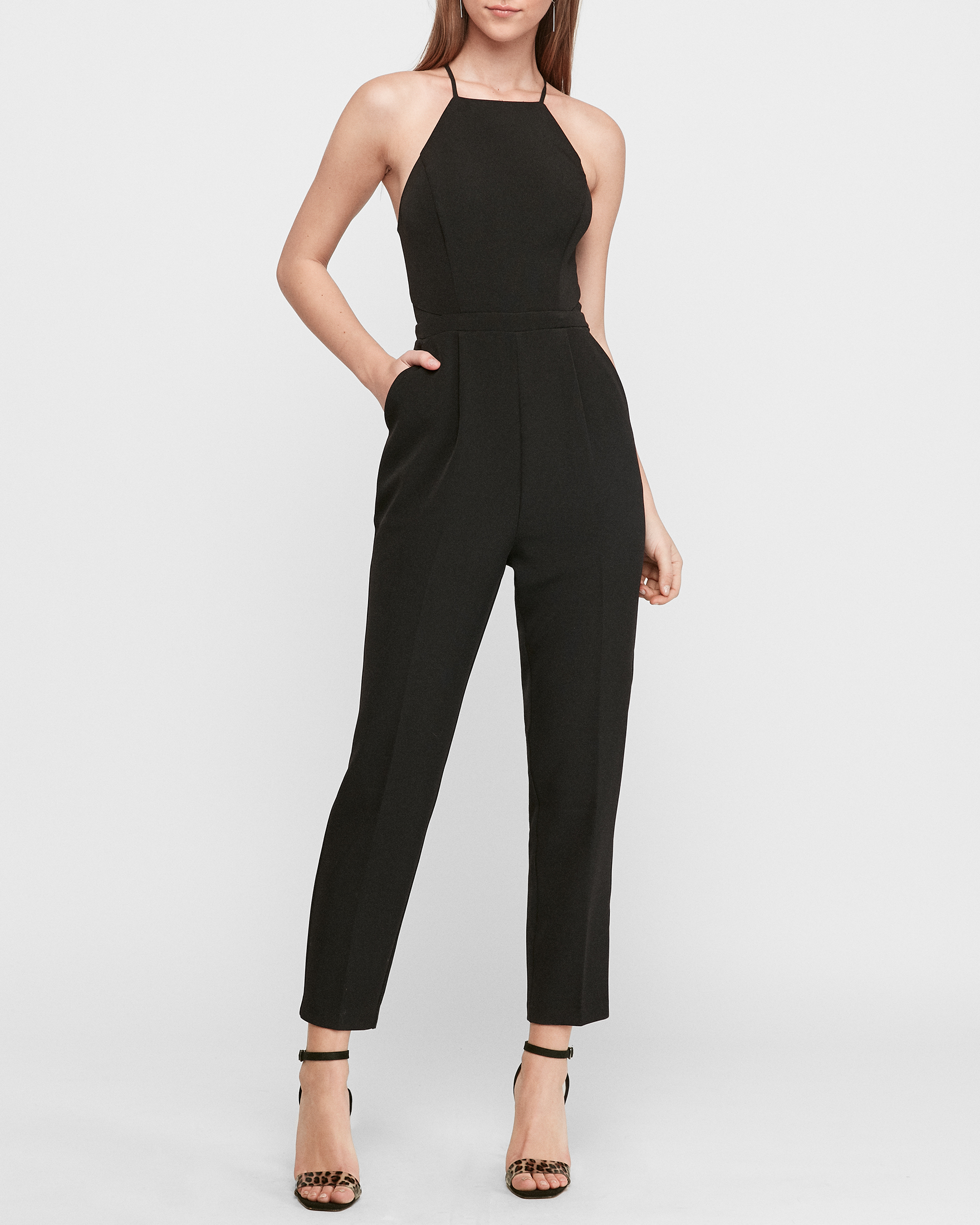 high neck open back jumpsuit