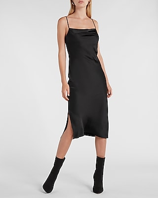 Satin Cowl Neck Midi Slip Dress