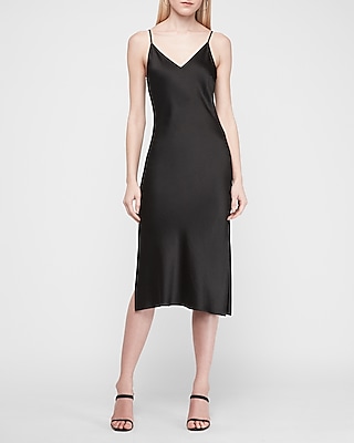 Satin V-neck Midi Slip Dress | Express