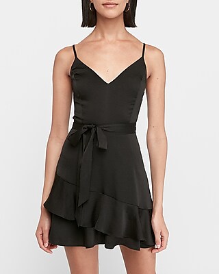 Ruffle Wrap Front Skort Romper Black Women's XXS