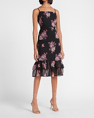 floral park clip dot midi dress