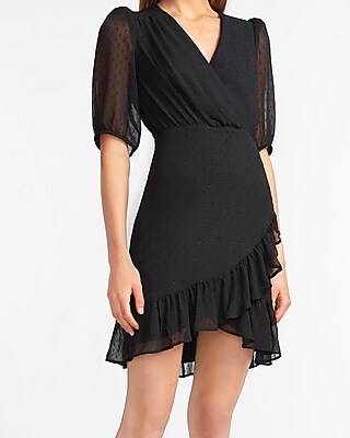 black wrap front dress