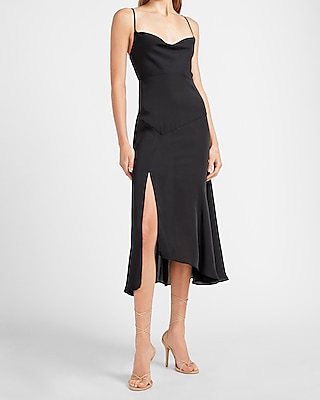 cowl neck slip dress black