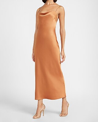 orange satin slip dress