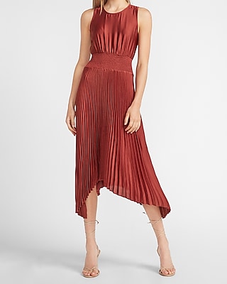 Pleated High Neck Midi Dress | Express