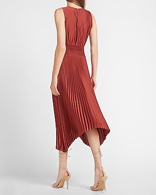 high neck pleated midi dress