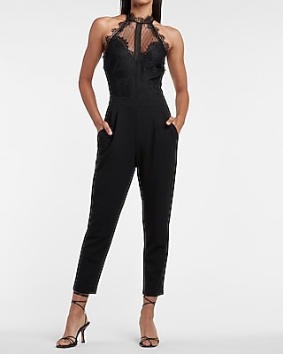 Halter Lace Pieced Jumpsuit