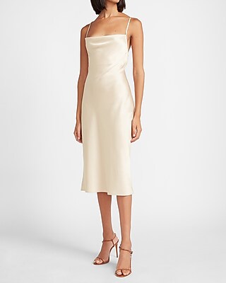 cowl back satin slip dress