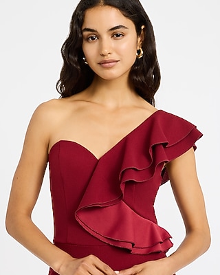 One Shoulder Sweetheart Ruffle Wide Leg Jumpsuit