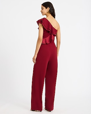 One Shoulder Sweetheart Ruffle Wide Leg Jumpsuit