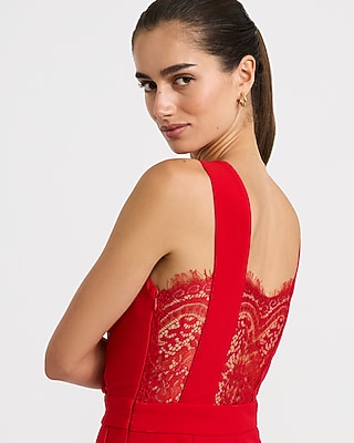 V-Neck Lace Back Wide Leg Jumpsuit with Pockets