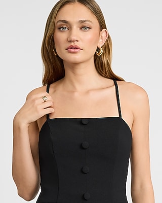 Square Neck Button Front Peplum Tailored Wide Leg Jumpsuit
