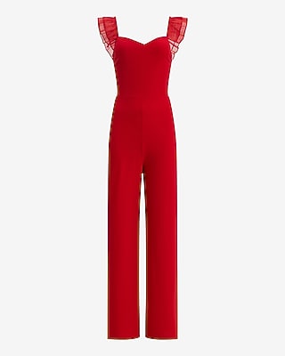 Sweetheart Flutter Sleeve Wide Leg Jumpsuit