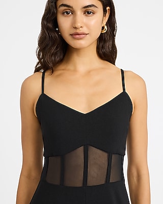 V-Neck Sheer Corset Wide Leg Jumpsuit
