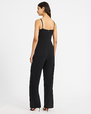 V-Neck Sheer Corset Wide Leg Jumpsuit