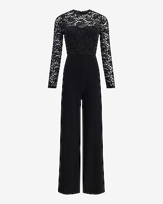 Lace Crew Neck Long Sleeve Wide Leg Jumpsuit