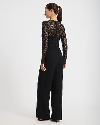 Lace Crew Neck Long Sleeve Wide Leg Jumpsuit