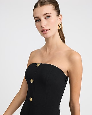 Strapless Tailored Button Front Wide Leg Jumpsuit - image 2