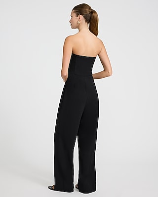 Strapless Tailored Button Front Wide Leg Jumpsuit - image 3