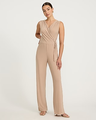 V-Neck Wrap Tie Waist Wide Leg Jumpsuit