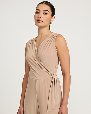 V-Neck Wrap Tie Waist Wide Leg Jumpsuit
