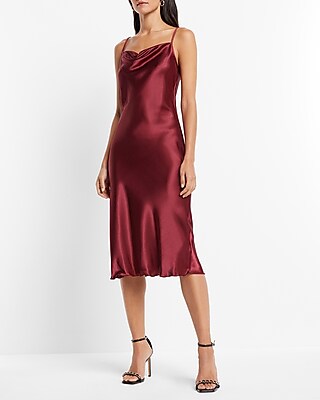 Express, Satin Cowl Neck Midi Slip Dress in Swan