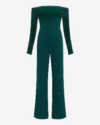 Ruched Mesh Off The Shoulder Wide Leg Jumpsuit