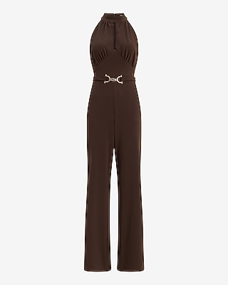 Halter Keyhole Belted Wide Leg Jumpsuit