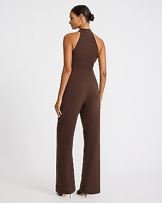 Halter Keyhole Belted Wide Leg Jumpsuit