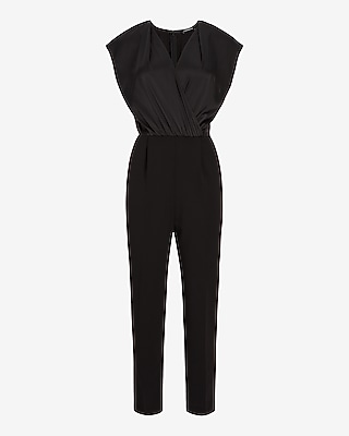 EX - CAP SLV SURPLICE SATIN BODICE JUMPSUIT - 9417340:PITCH BLACK:XXS