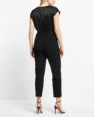 EX - CAP SLV SURPLICE SATIN BODICE JUMPSUIT - 9417340:PITCH BLACK:XXS