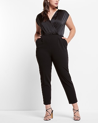EX - CAP SLV SURPLICE SATIN BODICE JUMPSUIT - 9417340:PITCH BLACK:XXS