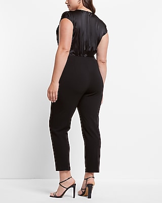 EX - CAP SLV SURPLICE SATIN BODICE JUMPSUIT - 9417340:PITCH BLACK:XXS