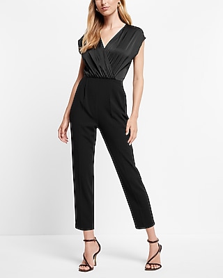 EX - CAP SLV SURPLICE SATIN BODICE JUMPSUIT - 9417340:PITCH BLACK:XXS