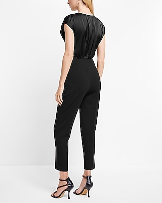 EX - CAP SLV SURPLICE SATIN BODICE JUMPSUIT - 9417340:PITCH BLACK:XXS
