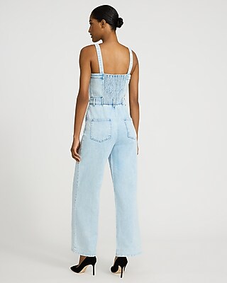 Denim Square Neck Overall Jumpsuit | Express