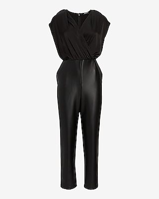 Cap Sleeve Faux Leather Jumpsuit