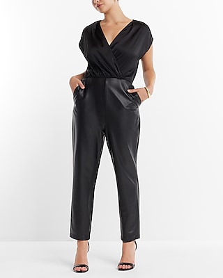 Cap Sleeve Faux Leather Jumpsuit