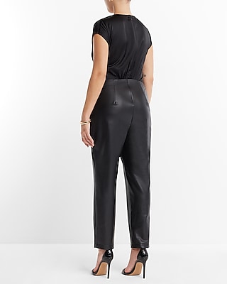 Cap Sleeve Faux Leather Jumpsuit