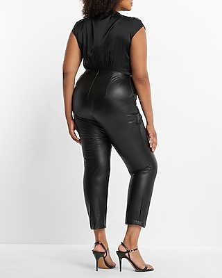 Cap Sleeve Faux Leather Jumpsuit